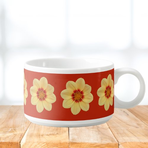 Yellow Dahlia Floral Pattern on Red Chili Bowl