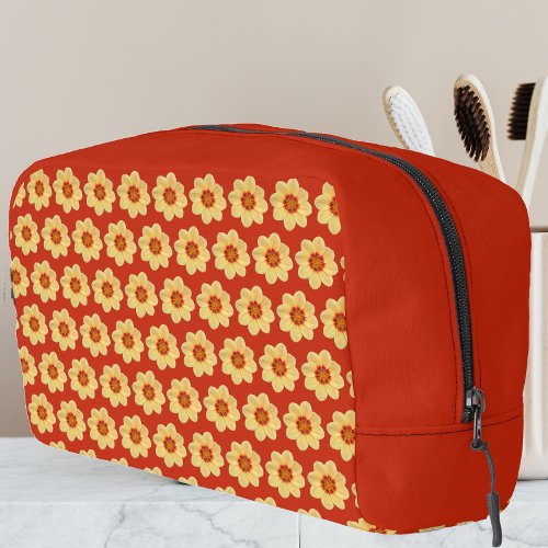 Yellow Dahlia Floral Pattern on Red Dopp Kit