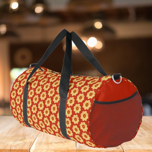Yellow Dahlia Floral Pattern on Red Duffle Bag