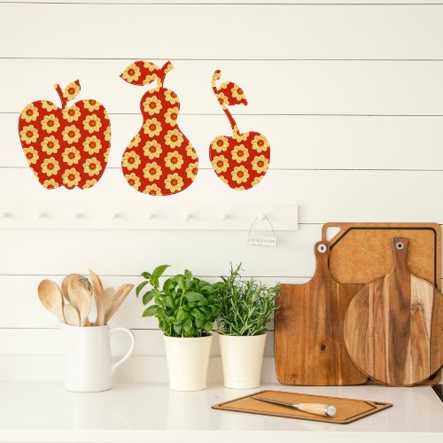 Yellow Dahlia Floral Pattern on Red Fruit Shaped Wall Decal