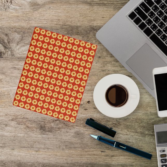 Yellow Dahlia Floral Pattern on Red Mini Binder (In Situ)