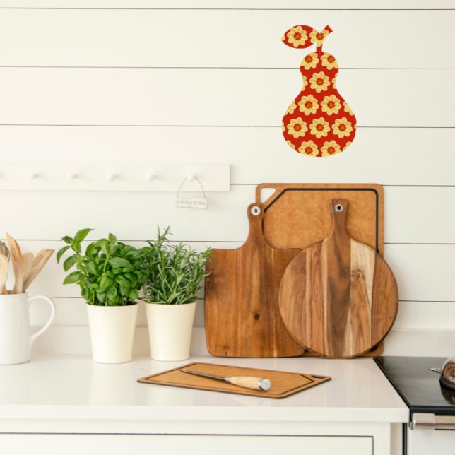 Yellow Dahlia Floral Pattern on Red Pear Shape Wall Decal (In Situ Kitchen)