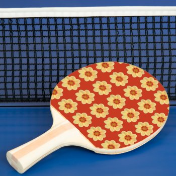 Yellow Dahlia Floral Pattern On Red Ping Pong Paddle by northwestphotos at Zazzle