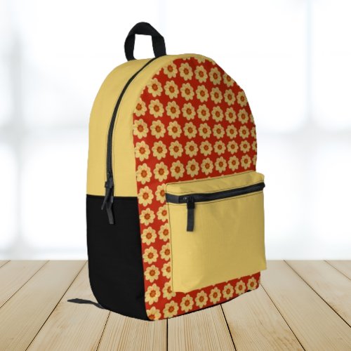 Yellow Dahlia Floral Pattern on Red Printed Backpack