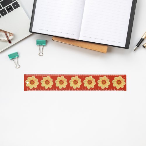 Yellow Dahlia Floral Pattern on Red Ruler