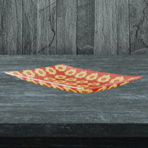 Yellow Dahlia Floral Pattern on Red Trinket Tray