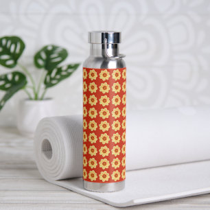 Yellow Dahlia Floral Pattern on Red Water Bottle