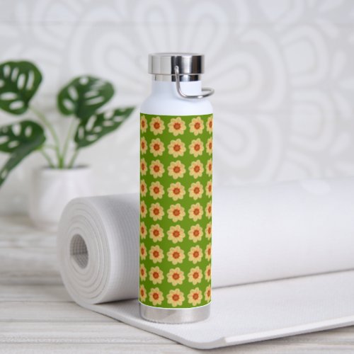 Yellow Dahlia Floral Pattern on White Water Bottle