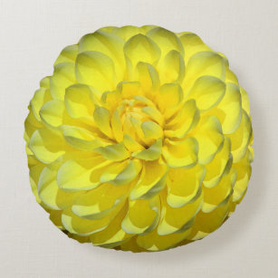 Yellow Dahlia Flower Round Accent Throw Pillow