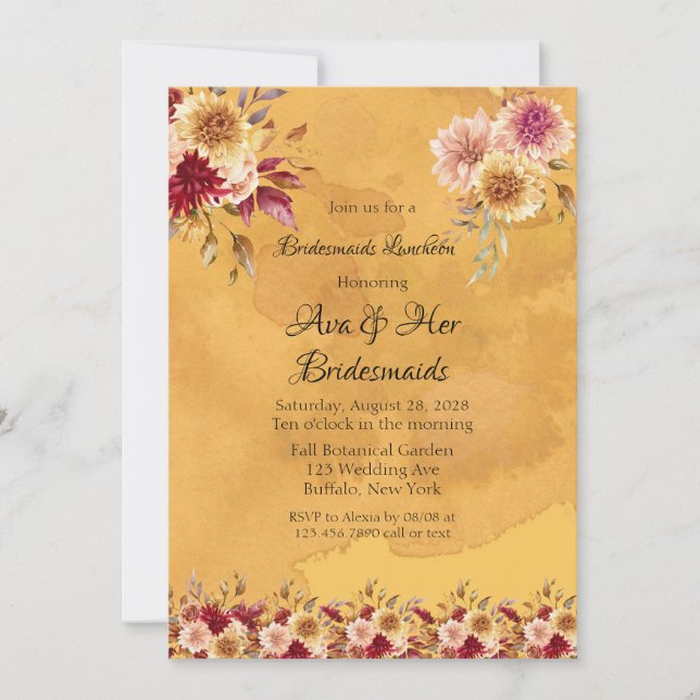 Yellow Dahlia Flowers Bridesmaids Luncheon Invitation (Front)