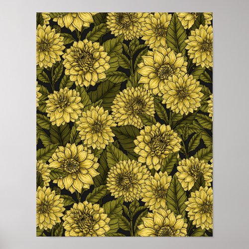 Yellow Dahlia garden Poster