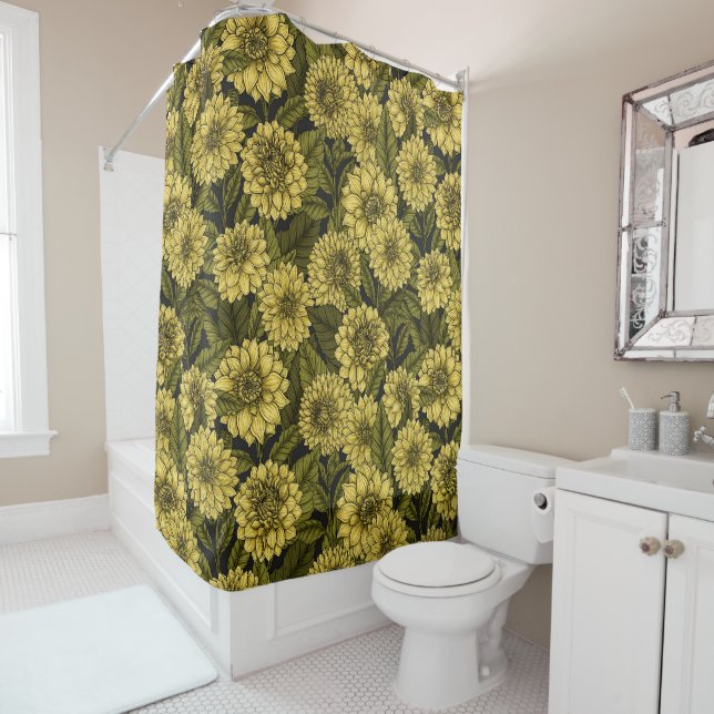 Yellow Dahlia garden Shower Curtain (In Situ)