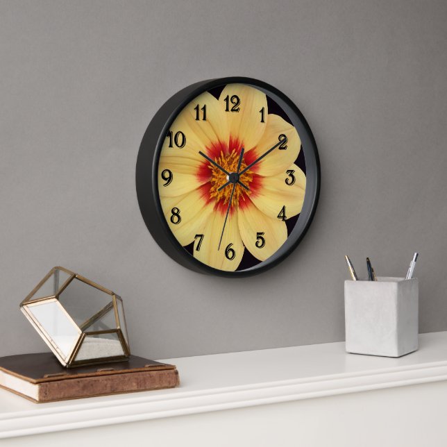 Yellow Dahlia on Black Floral Clock (Office)