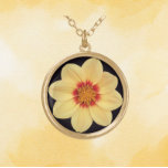 Yellow Dahlia on Black Floral Gold Plated Necklace<br><div class="desc">Make a fashion statement with this necklace pendant with chain that features the photo image of a yellow Dahlia flower on a black background. A lovely,  floral design! Select your pendant shape,  size,  and finish style.</div>