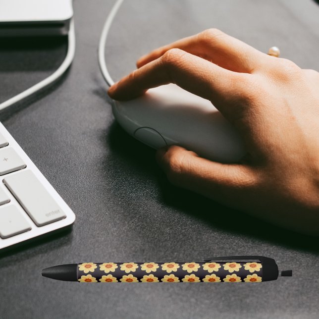 Yellow Dahlia on Black Floral Pattern Pen (In Situ)