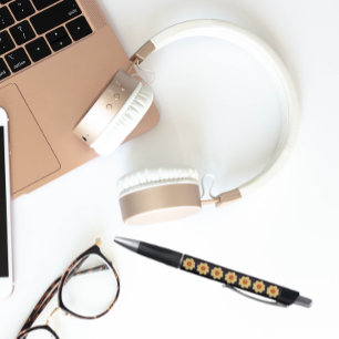 Yellow Dahlia on Black Floral Pattern Pen