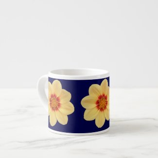 Yellow Dahlia on Blue Floral Pattern