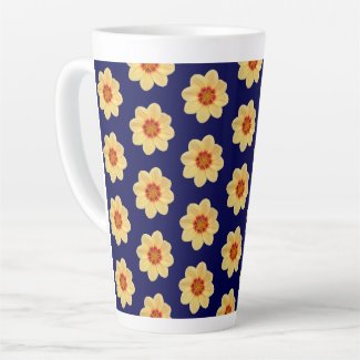Yellow Dahlia on Blue Floral Pattern Latte Mug