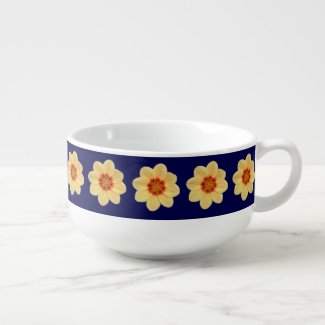 Yellow Dahlia on Blue Floral Pattern Soup Mug