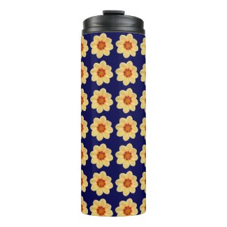 Yellow Dahlia on Blue Floral Pattern Thermal Tumbler