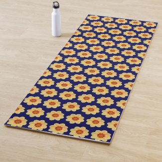Yellow Dahlia on Blue Floral Pattern