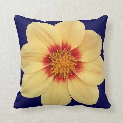 Yellow Dahlia on Blue Floral Throw Pillow