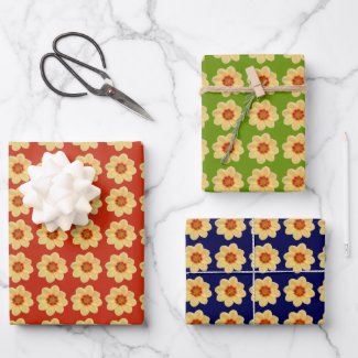 Yellow Dahlia on Blue, Green and Red Background Wrapping Paper Sheets