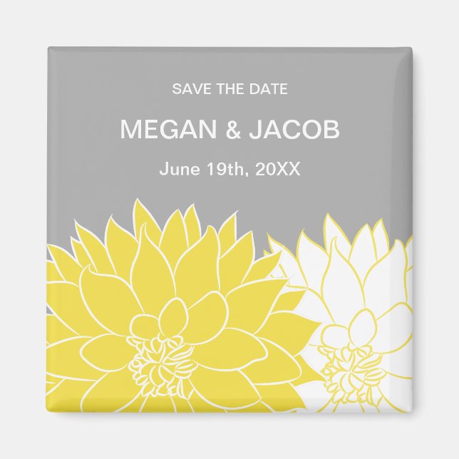 Yellow Dahlia on Gray Save the Date Magnet (Front)