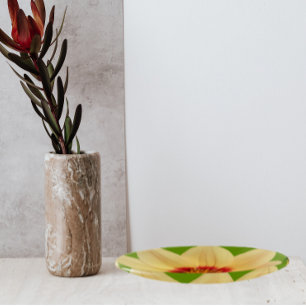 Yellow Dahlia on Green Floral Trinket Tray