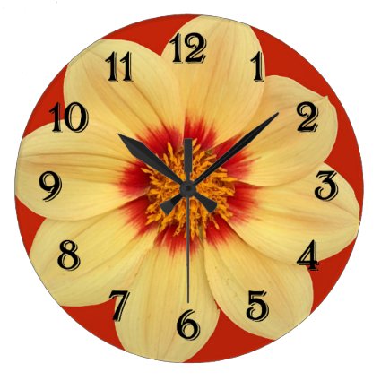 Yellow Dahlia on Red Floral Large Clock