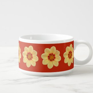 Yellow Dahlia on Red Floral Pattern Bowl