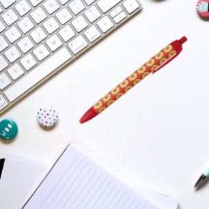 Yellow Dahlia on Red Floral Pattern Pen