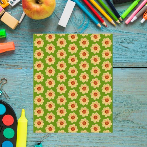 Yellow Dahlia Pattern on Green Scrapbook Paper