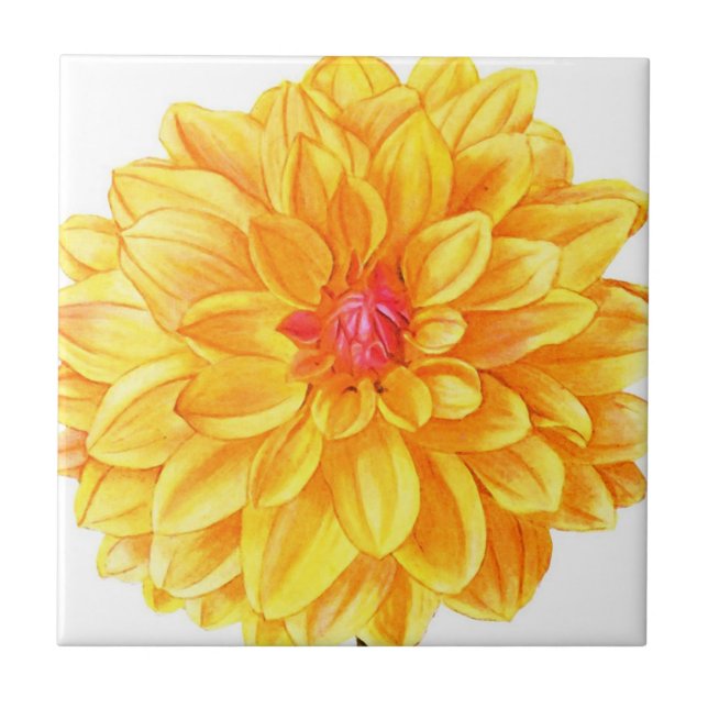 Yellow Dahlia watercolor Tile (Front)