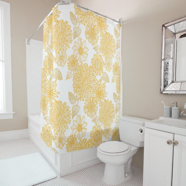 Yellow Dahlias & Daisies Shower Curtain (In Situ)