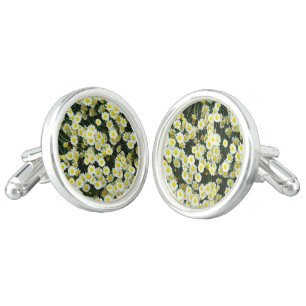 Yellow Dainty Daisy Flower Buttons,  Cufflinks