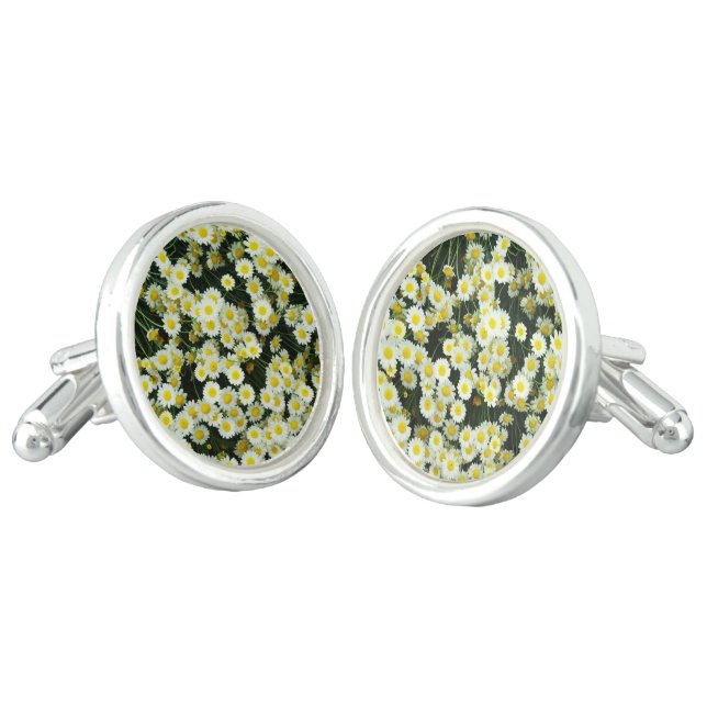 Yellow Dainty Daisy Flower Buttons,  Cufflinks (Angled)