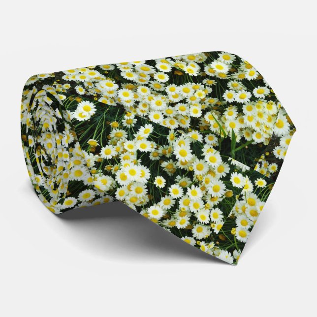 Yellow Dainty Daisy Flower Buttons,  Neck Tie (Rolled)