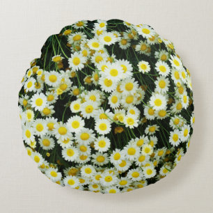 Yellow Dainty Daisy Flower Buttons,  Round Pillow