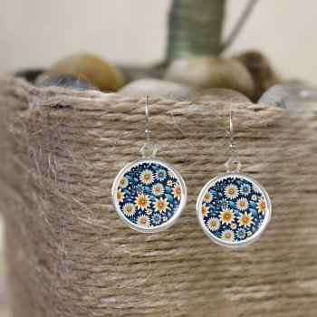 Yellow Daisies And Blue Flowers Floral Pattern Earrings by SierraDawnDesigns at Zazzle