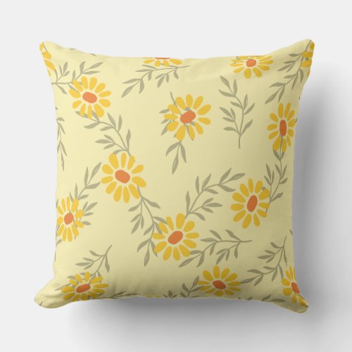Yellow daisies and soft green leaves  Throw Pillow