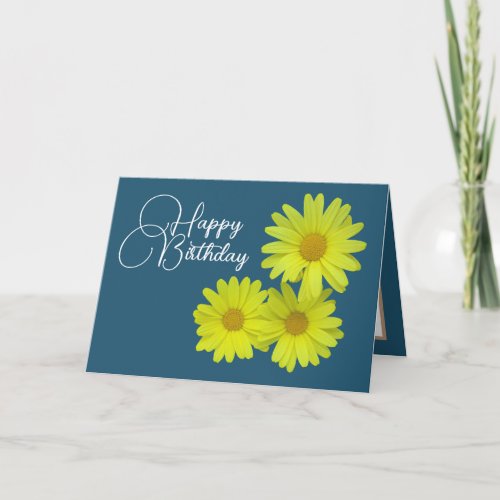 Yellow Daisies Blue Background Happy Birthday Card
