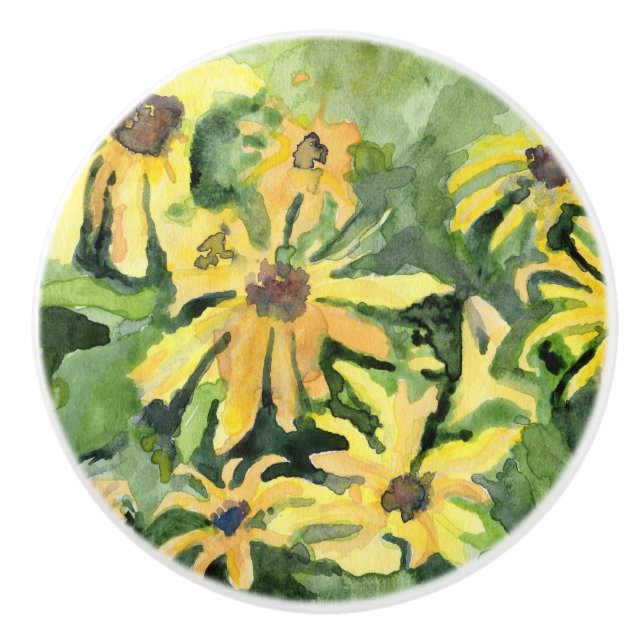 Yellow Daisies Ceramic Drawer Pull (Front)