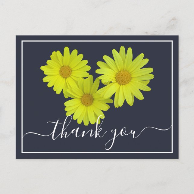 Yellow Daisies Colorful Navy Background Thank You Postcard (Front)