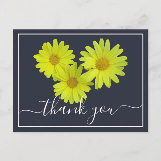 Yellow Daisies Colorful Navy Background Thank You Postcard | Zazzle