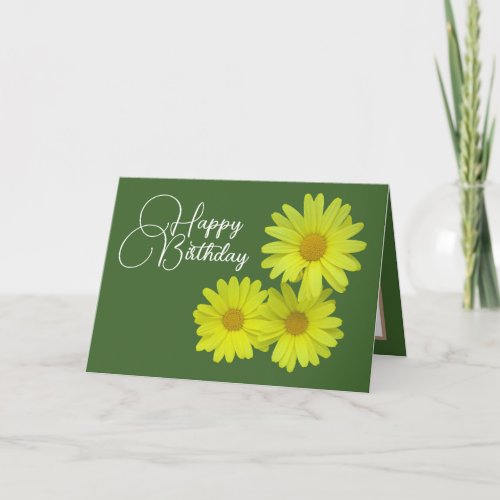 Yellow Daisies Green Background Happy Birthday Card