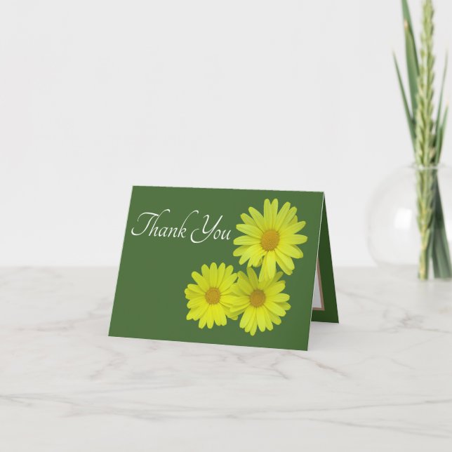 Yellow Daisies Green Background Thank You Card (Front)