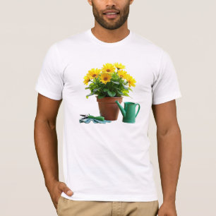 Yellow Daisies in Flower Pot with Gardening Tools T-Shirt