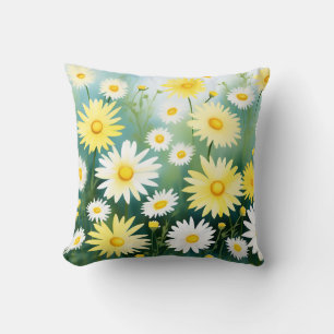 Yellow Daisies Meadow Watercolor Throw Pillow