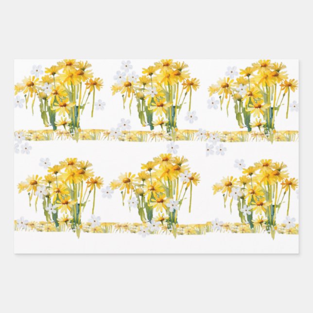 Yellow daisies mix n match wrapping  wrapping paper sheets (Front)